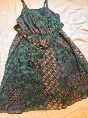 BloomChic Teal Slip Dress with Floral Accents